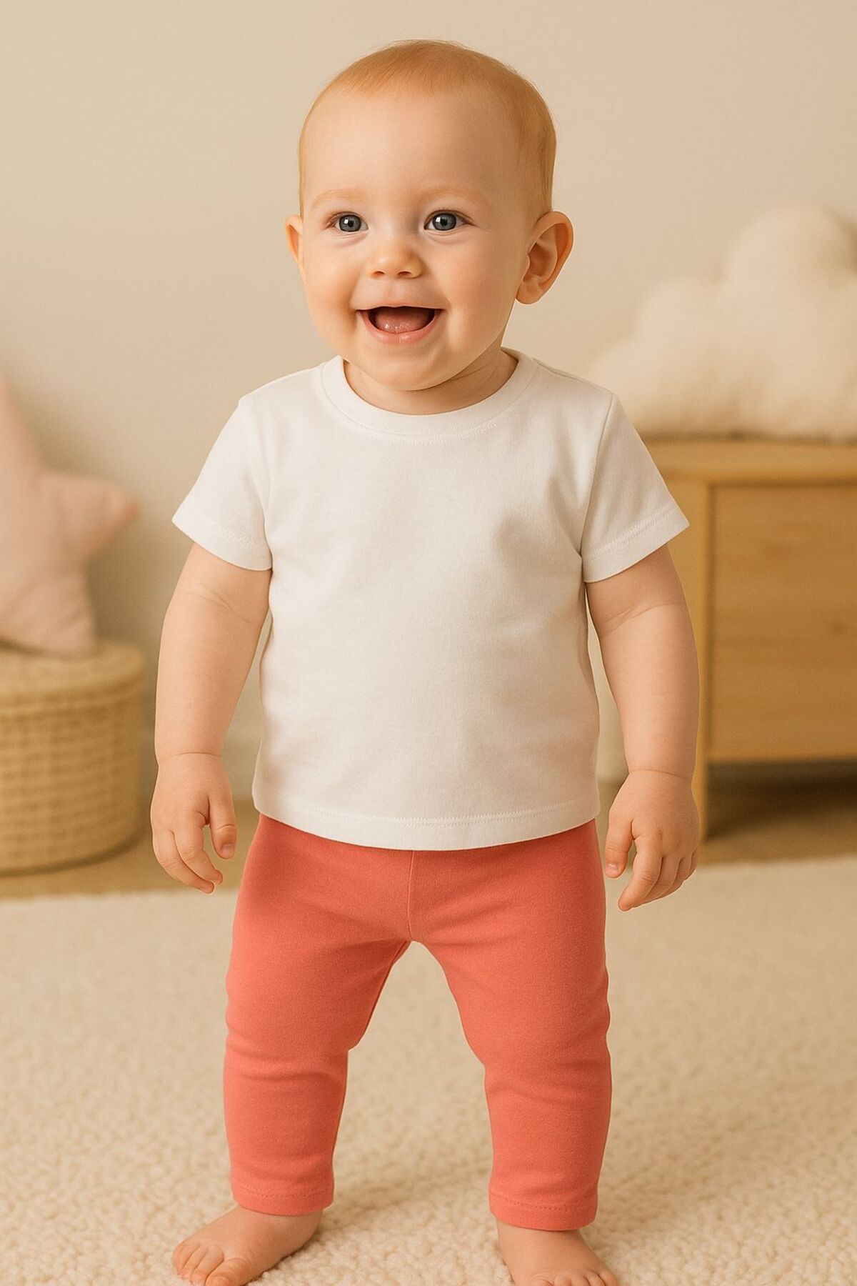 Unisex Bebek Düz Renkli Organik Kumaş Tayt İlkbahar Yazlık 3-12 Ay